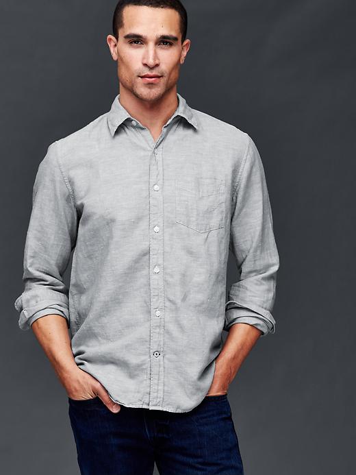 View large product image 1 of 1. Linen-cotton yarn dye standard fit shirt