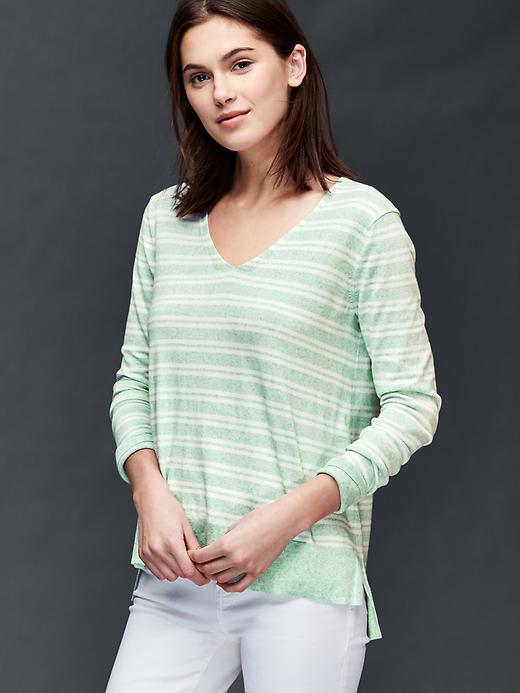 View large product image 1 of 1. Cotton stripe essential V-neck sweater