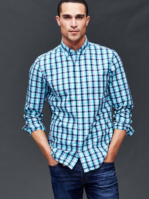 View large product image 1 of 1. True wash multi gingham slim fit shirt
