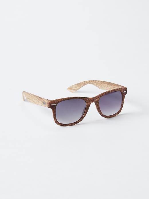 View large product image 1 of 1. Faux wood retro sunglasses