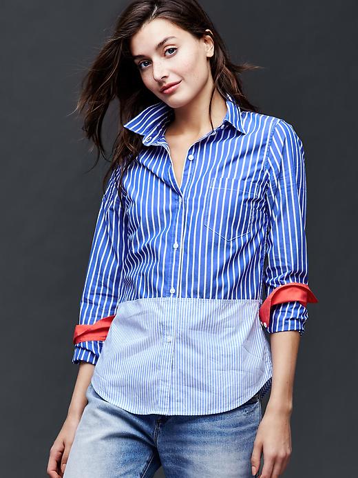 Image number 5 showing, Colorblock stripe fitted boyfriend shirt