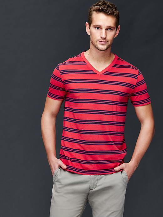 View large product image 1 of 1. Vintage wash stripe V-neck t-shirt