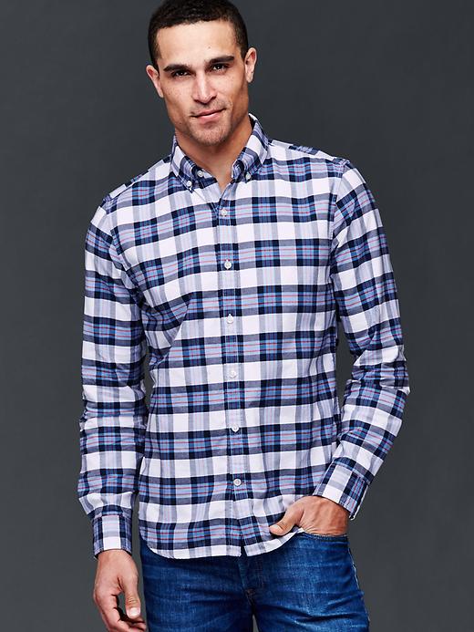 Image number 1 showing, Oxford plaid slim fit shirt