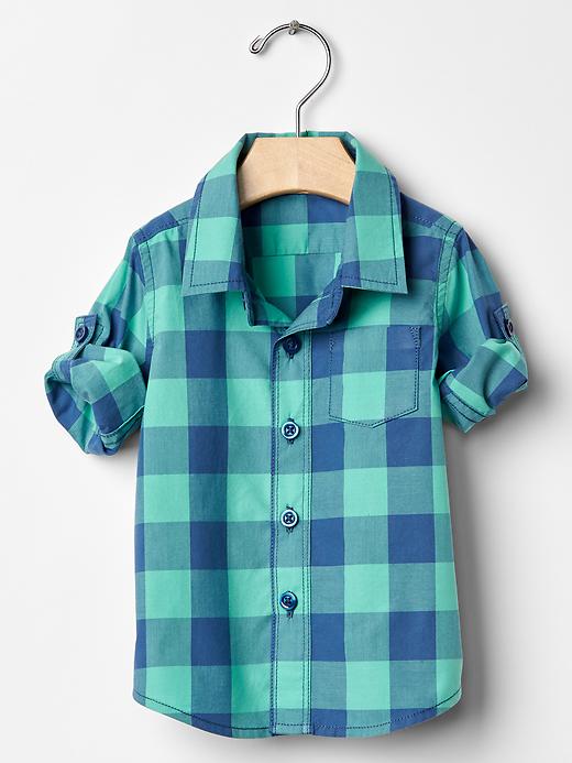 View large product image 1 of 1. Convertible plaid shirt