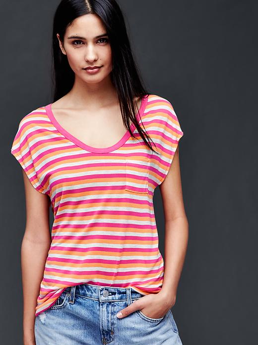 View large product image 1 of 1. Cap sleeve stripe tee