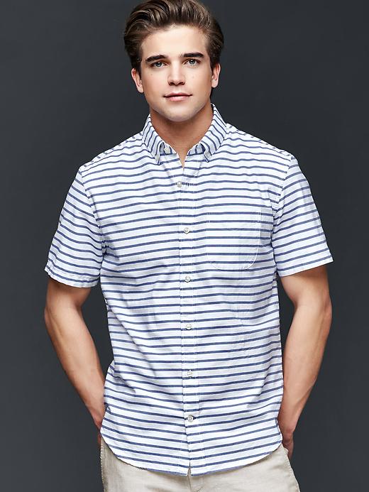 Image number 6 showing, Oxford horizontal stripe short sleeve standard fit shirt