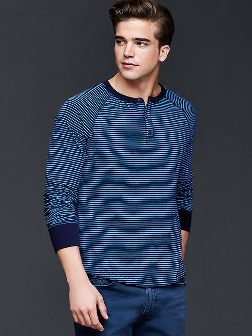 View large product image 1 of 1. Vintage wash long sleeve stripe henley