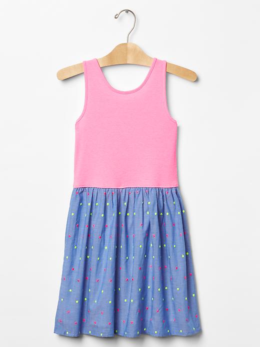 Image number 2 showing, Dotty mix-fabric tank dress