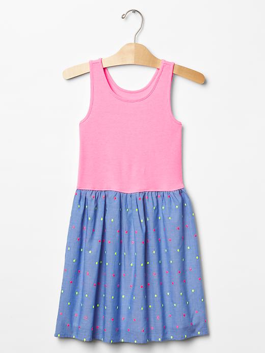 Image number 1 showing, Dotty mix-fabric tank dress