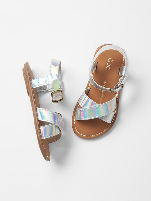 View large product image 1 of 1. Patent cross-strap sandals