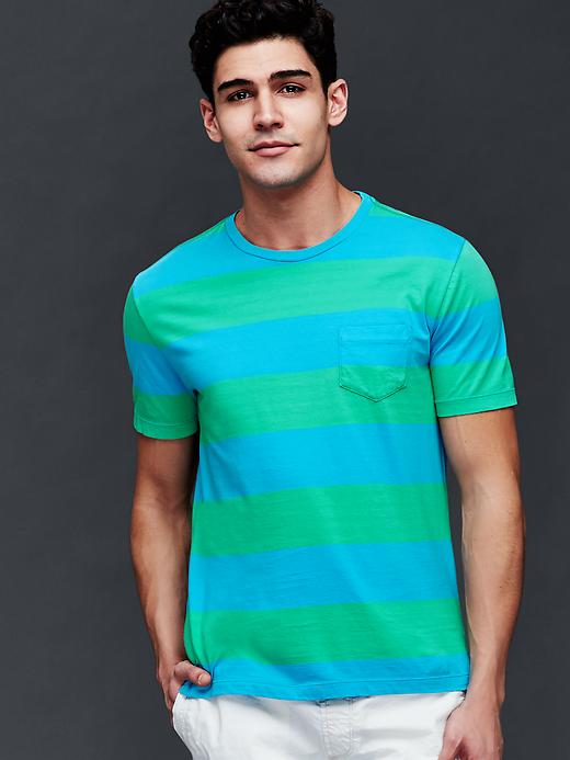 Image number 5 showing, Vintage wash multi color rugby stripe t-shirt