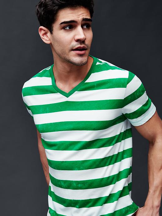 Image number 8 showing, Vintage wash rugby stripe V-neck t-shirt