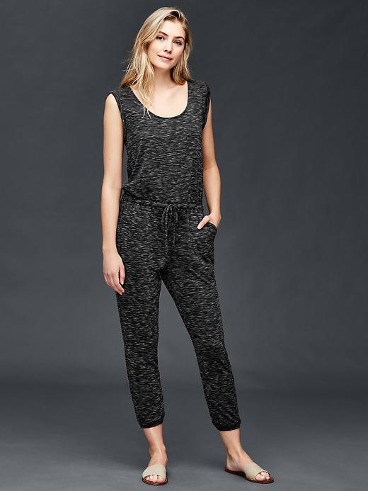 View large product image 1 of 1. Roll sleeve spacedye jumpsuit