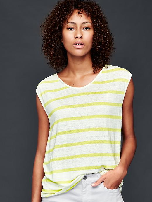 View large product image 1 of 1. Linen cap sleeve stripe tee