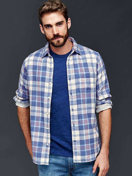 Image number 1 showing, Double-layer plaid standard fit shirt