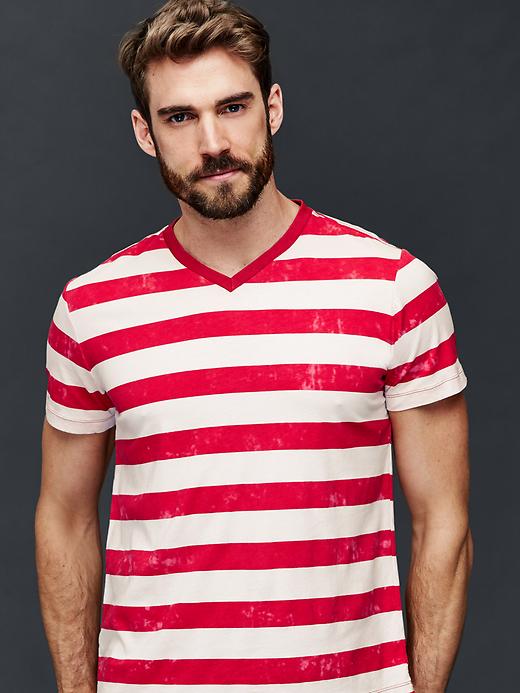 Image number 9 showing, Vintage wash rugby stripe V-neck t-shirt