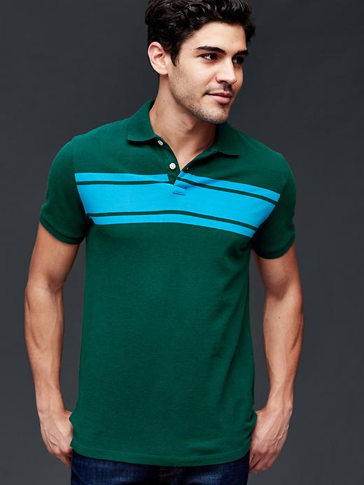 View large product image 1 of 1. Chest-stripe pique polo