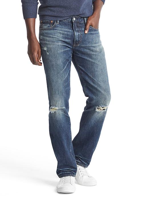 Image number 1 showing, ORIGINAL 1969 destructed vintage straight fit jeans