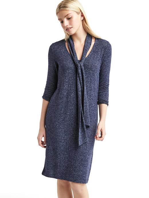 View large product image 1 of 1. Softspun knit tie-neck dress