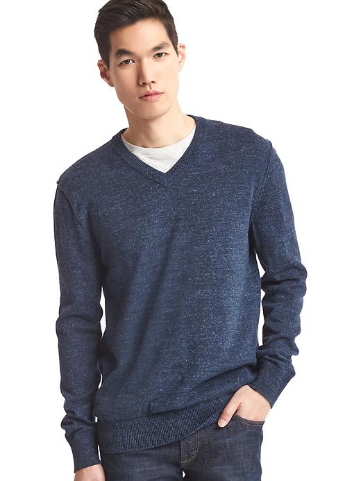 View large product image 1 of 1. Heathered V-neck sweater