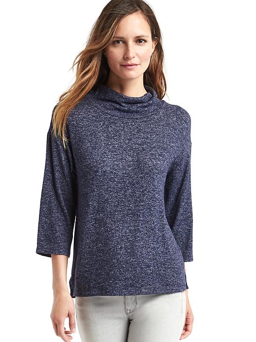 View large product image 1 of 1. Softspun knit funnel neck top