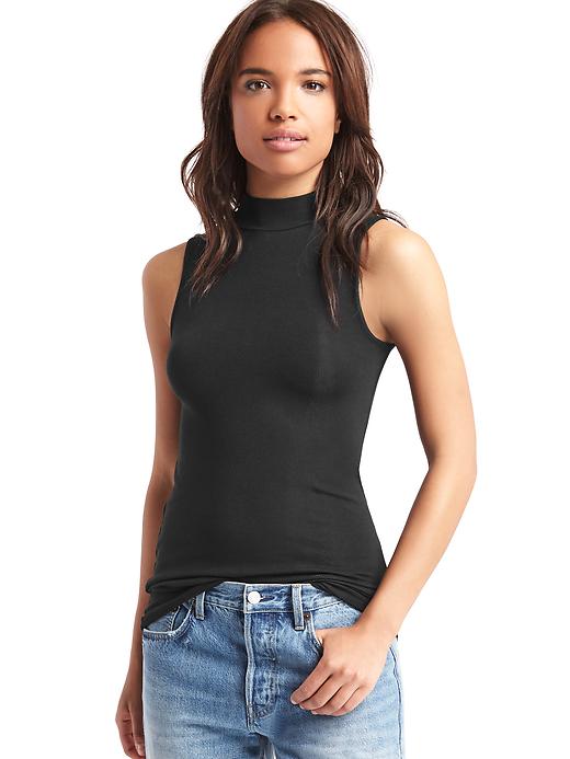 View large product image 1 of 1. Ribbed mockneck tank