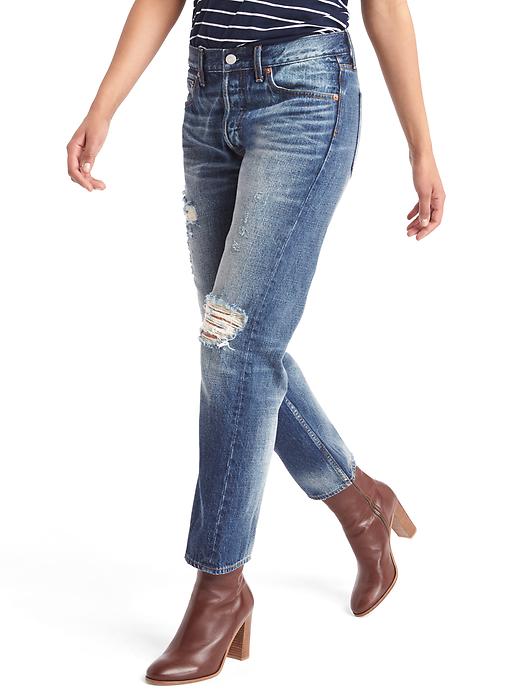 Image number 5 showing, Mid rise destructed vintage straight jeans