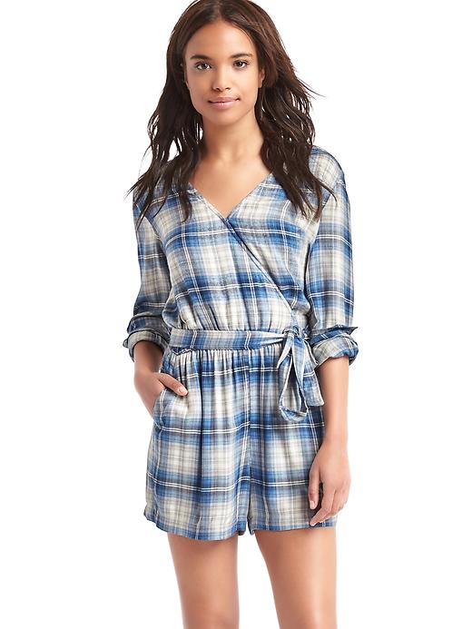 Image number 1 showing, Long sleeve plaid romper
