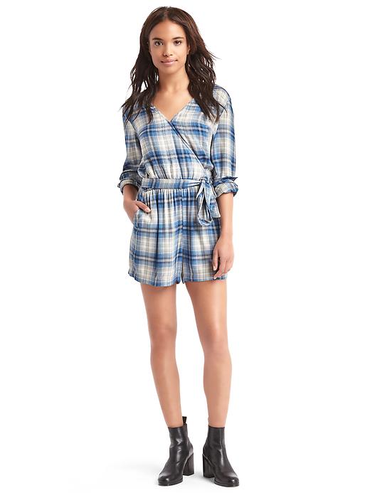 Image number 3 showing, Long sleeve plaid romper