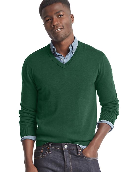 View large product image 1 of 1. Merino wool V-neck sweater