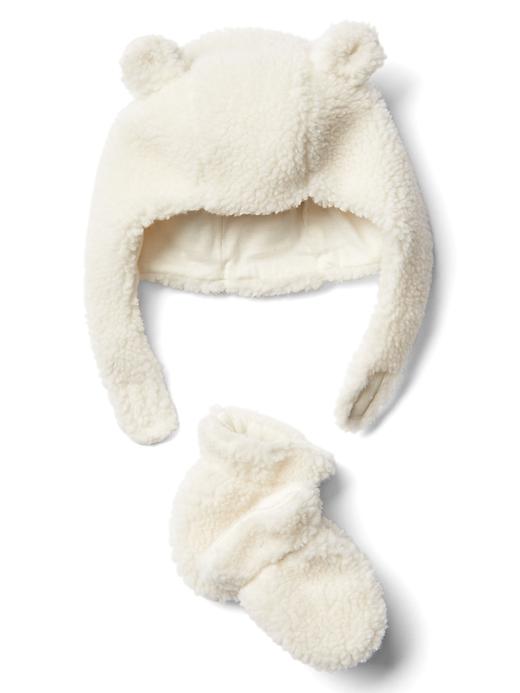 View large product image 1 of 1. Cozy bear hat and mitten set