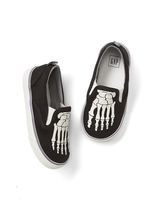 Image number 1 showing, Skeleton glow-in-the-dark slip-on sneakers