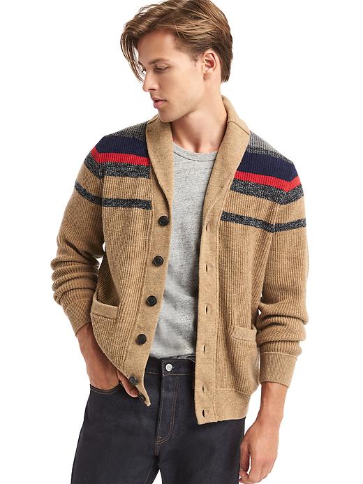View large product image 1 of 1. Ribbed shawl collar cardigan
