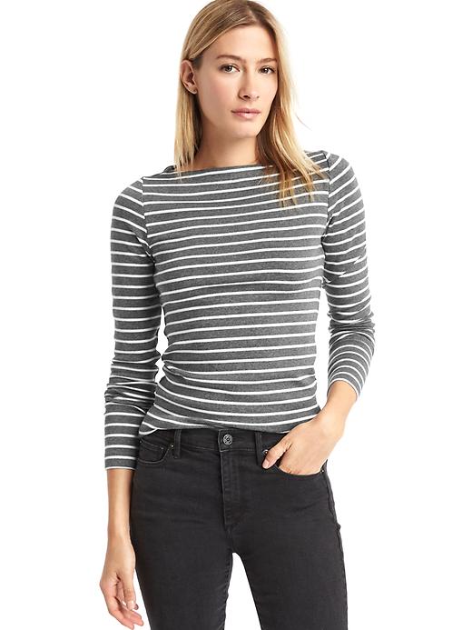 View large product image 1 of 1. Modern stripe boatneck tee