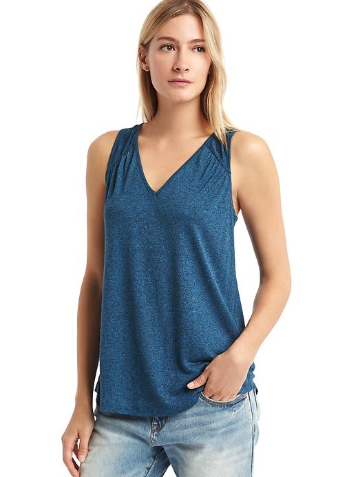 View large product image 1 of 1. Shirred V-neck tank