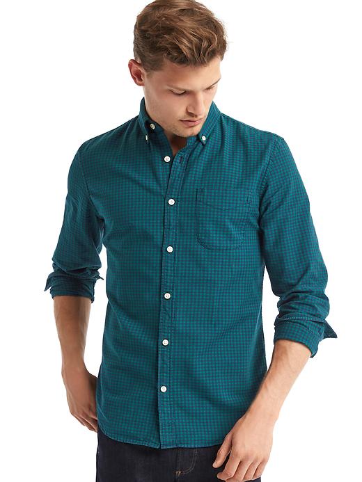 View large product image 1 of 1. Oxford gingham slim fit shirt