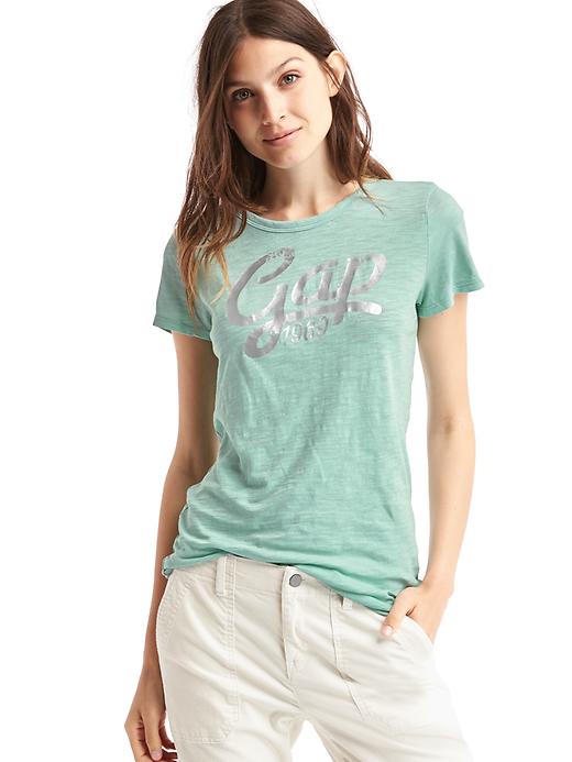 View large product image 1 of 1. Cursive logo scoop tee
