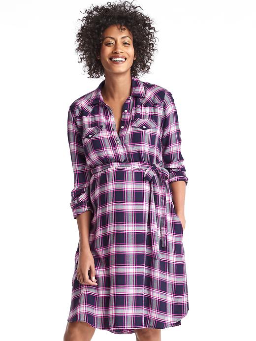 Image number 3 showing, Maternity plaid tie-belt shirtdress