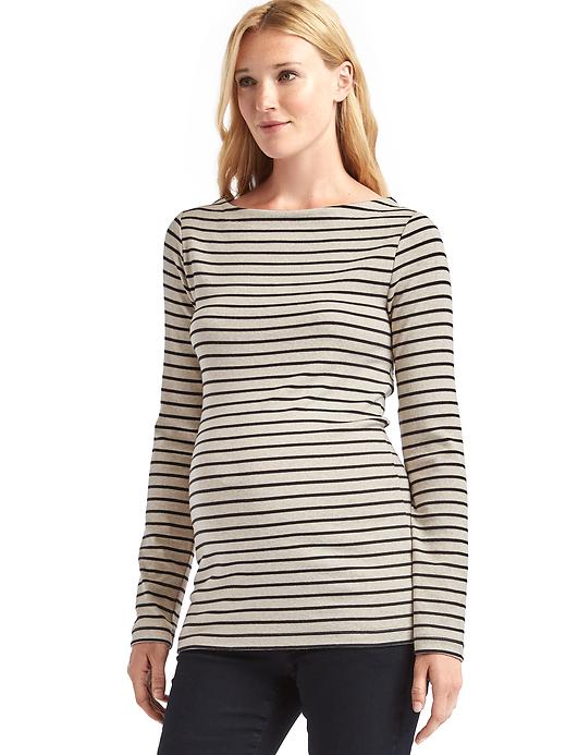 Image number 1 showing, Maternity Modern Stripe Boatneck T-Shirt