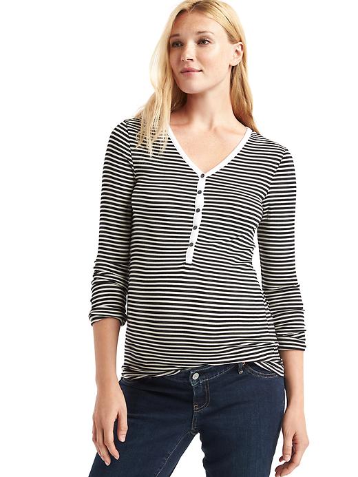 View large product image 1 of 1. Stripe ribbed V-neck henley