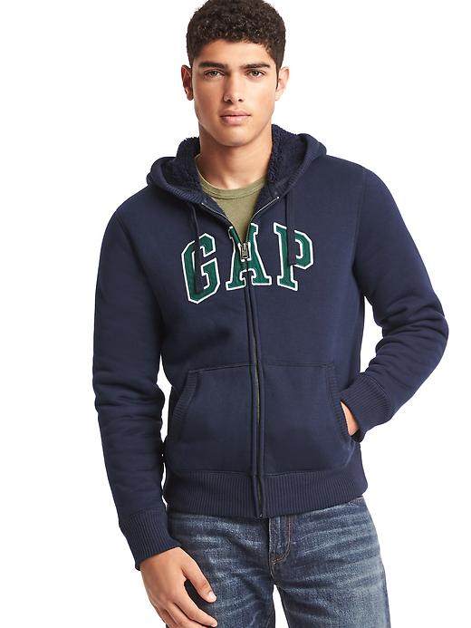 View large product image 1 of 1. Logo sherpa zip hoodie