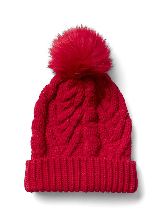 View large product image 1 of 1. Cable knit pom-pom beanie
