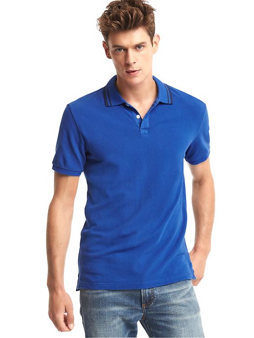 View large product image 1 of 1. Stripe collar pique polo