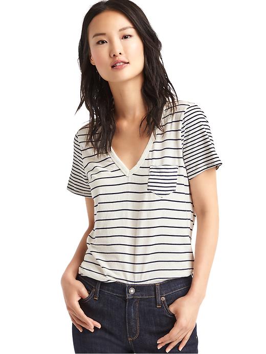 Image number 10 showing, Vintage wash contrast stripe V-neck tee