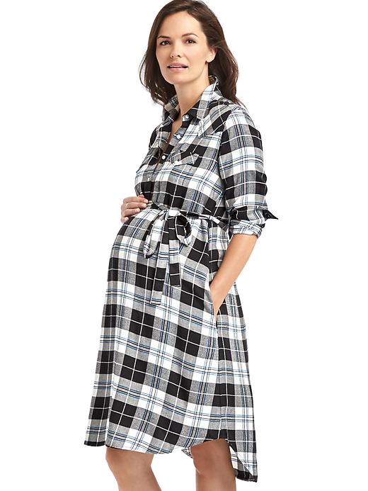 Image number 5 showing, Maternity plaid tie-belt shirtdress