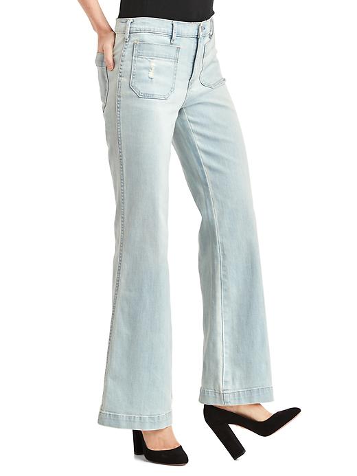 Image number 1 showing, Mid rise distressed flare jeans
