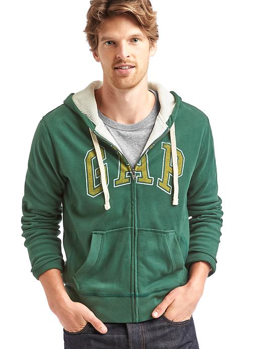 View large product image 1 of 1. Logo sueded zip hoodie