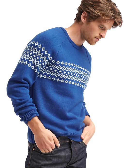 View large product image 1 of 1. Merino wool blend fair isle crew sweater