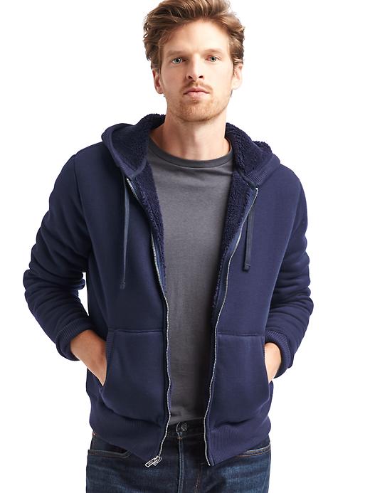 View large product image 1 of 1. Sherpa-lined zip hoodie