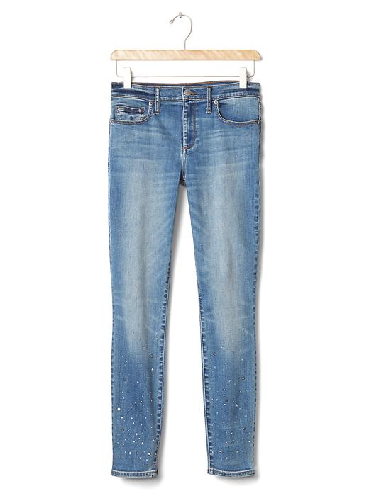 Image number 6 showing, Mid rise gem-studded true skinny jeans